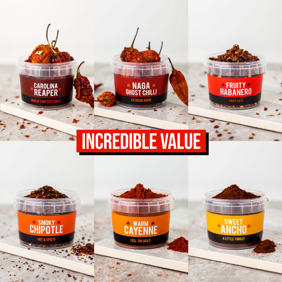 Worlds Hottest Chilli Pepper Set | 6 Chilli pots for a Real Chilli