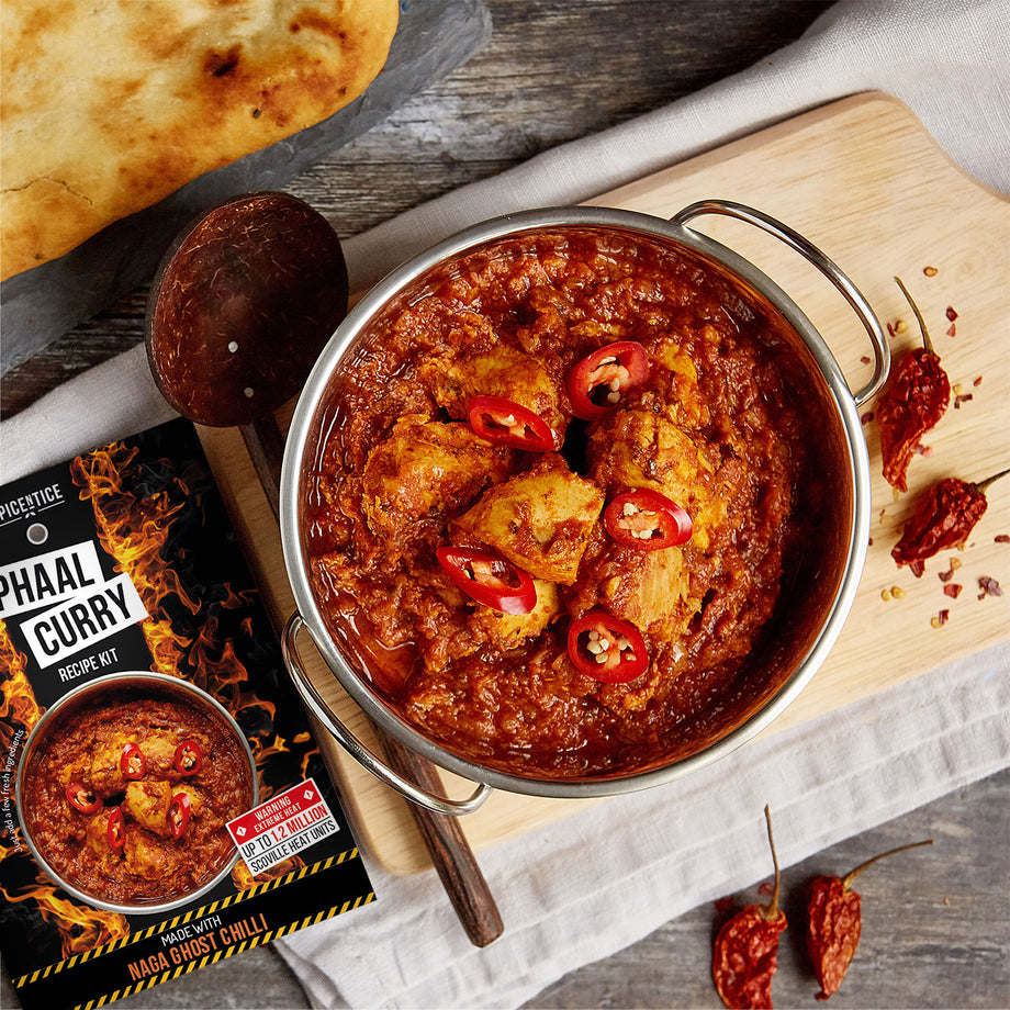 Phaal Curry made with Naga Ghost Chilli Recipe Kit